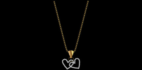 Stunning Hearts Necklace Isolated On Black Background, Trendy Fashion Jewelry Vector Illustration.	