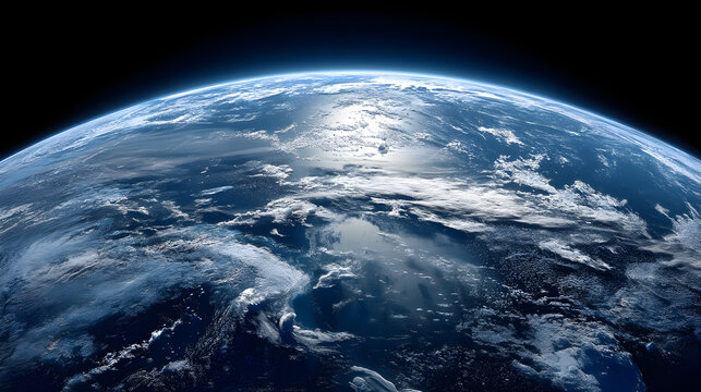 Blue Earth view from space shows clouds, oceans, continents, ideal for a video background or education, stock video use, science, space, earth day.