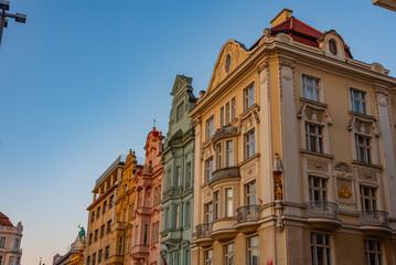 Colourful houses in the old town of Pilsen, Czech republic