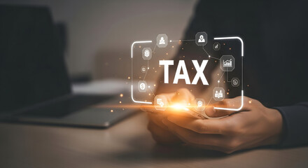 Digital tax information displayed on futuristic technology interface