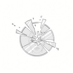 Obraz premium A stylized illustration depicts a shattered circular mirror revealing a fragmented human face, symbolizing broken identity or perception.