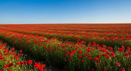 Red Poppy Field Under a Blue Sky.