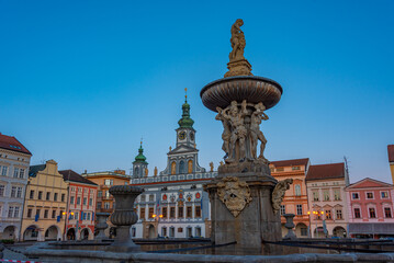 Obraz premium Sunrise view of the main square in Ceske Budejovice, Czech repub