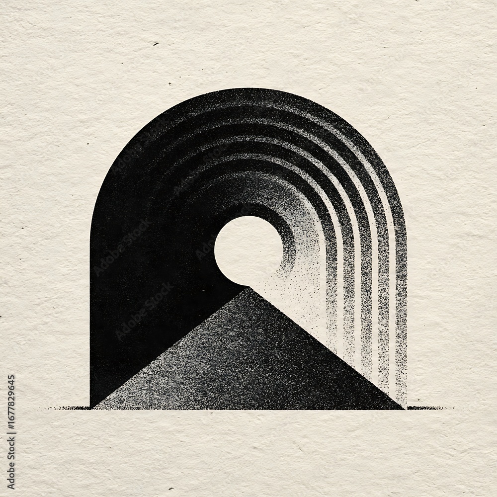 Aufkleber abstract geometric design featuring a black archway and triangle, creating a modern and artistic com