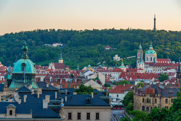 Obraz premium Sunset panorama view of Mala strana in Prague, Czech republic