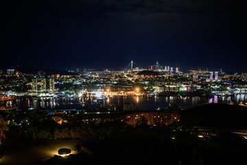 Night panorama of Vladivostok . Far East, Russia