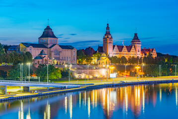 Sunset view of the National Museum in Szczecin, Poland