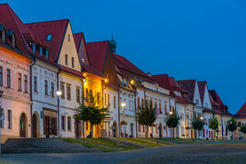 Fototapeta premium Night view of colourful houses on the main square in Bardejov, S