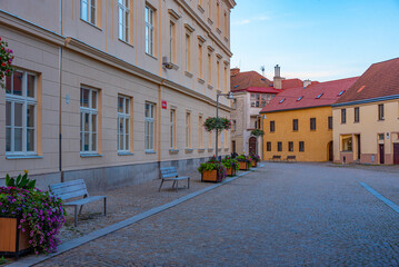 Naklejka premium Sunset view of a colourful street at old town of Znojmo in Czech