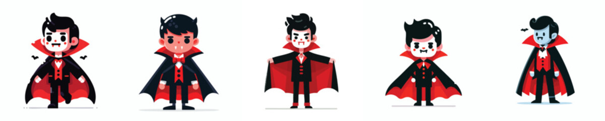 Cute Vampire Boys Vector – Little Dracula Kids in Halloween Costume