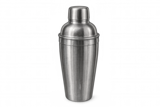 Stainless steel cocktail shaker sitting isolated on a transparent background, ideal for mixing a variety of drinks and cocktails