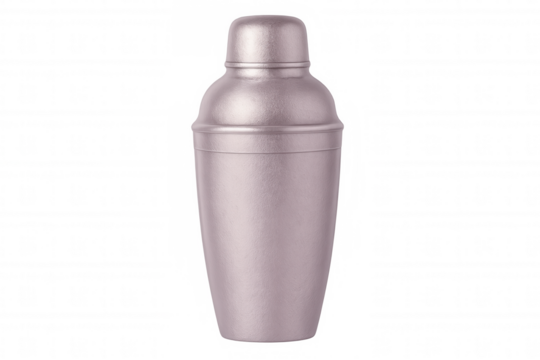 Pink metallic cocktail shaker standing against transparent background, gleaming and ready for crafting refreshing party beverages