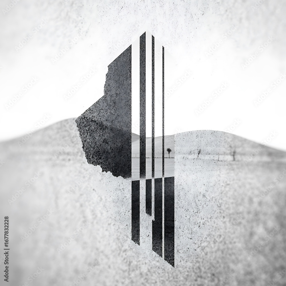 Fototapete abstract monochrome reflection in water, showcasing geometric structures and patterns with contrasti