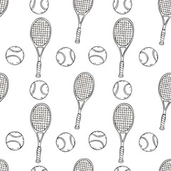 Tennis Racket and Ball Seamless Pattern Vector for Sports Themed Designs