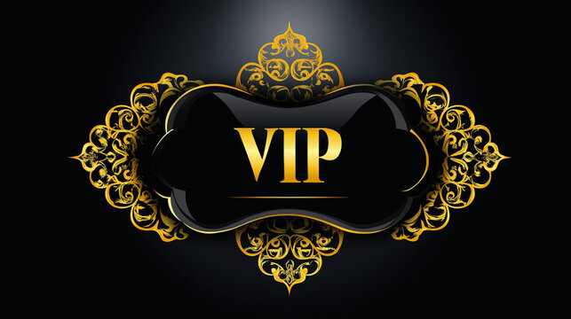 Elegant gold and black VIP badge with intricate design for exclusive events and gatherings