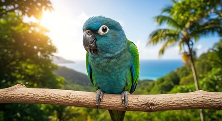 Vibrant parrot in a lush tropical environment.