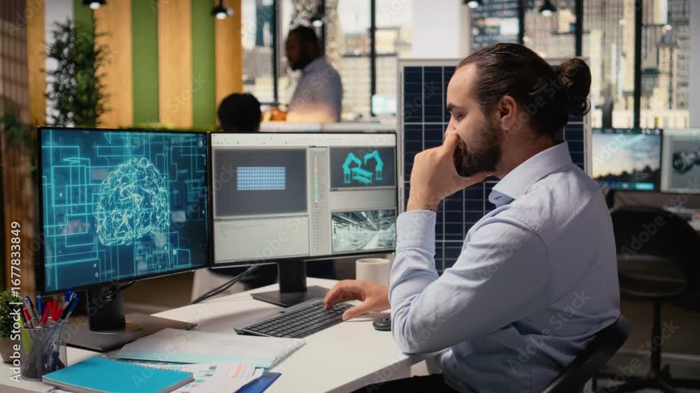 Poster rd department researcher using machine learning tech to study solar green energy systems. engineer u