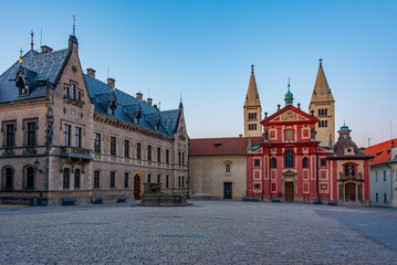 Fototapeta premium Sunset view of St. George's Convent at Prague castle, Czech repu