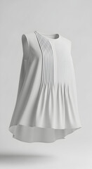 White Sleeveless Top with Pleats Elegant Fashion Studio Shot