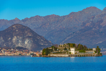 Fototapeta premium Panorama view of Isola Bella at Lago Maggiore, Italy