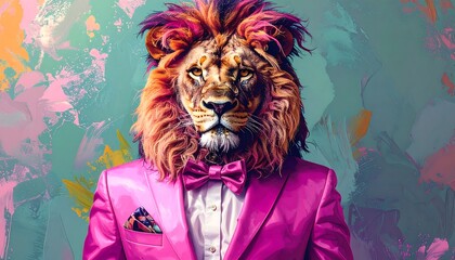 Lion in a pink suit