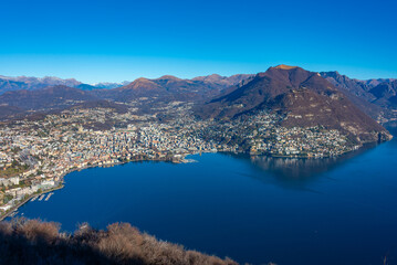 Lugano in Switzerland viewed from Monte San Salvatore