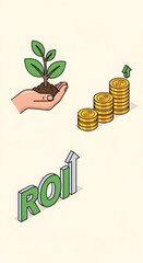 Growing Investment Concept with Plant Coins and Roi Indicator