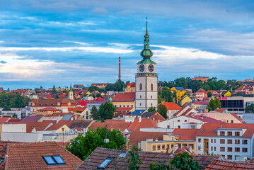 Obraz premium Sunset panorama of old town of Trebic in Czech republic