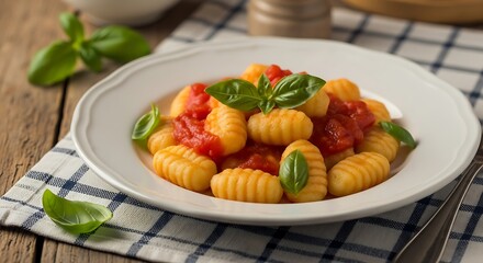 Simple Potato Gnocchi with Tomato Sauce.