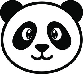 A cartoon panda face with black ears and eye patches on a light blue background illustration image