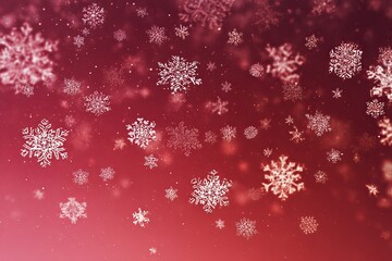 Falling snowflakes on red festive background / Christmas holiday background 