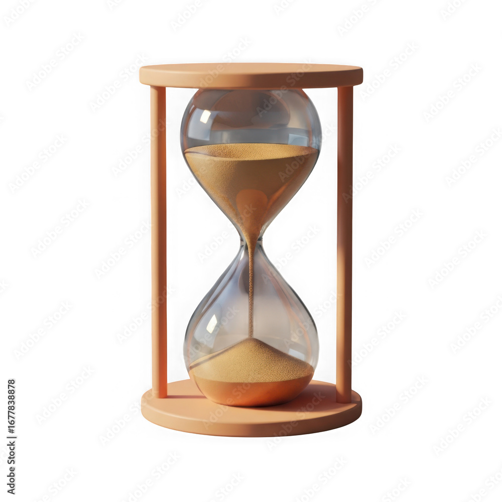 Poster 3d hourglass timer with wooden frame isolated on transparent background