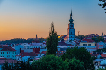 Fototapeta premium Sunset panorama of old town of Trebic in Czech republic