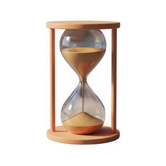 3d hourglass timer with wooden frame isolated on transparent background