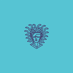 An immersive Medusa logo with a modern VR headset.