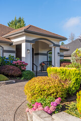 Entrance of luxury house in summer with nice landscape in Vancouver, Canada, North America. Day...