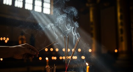 Incense smoke candles religious atmosphere spiritual background