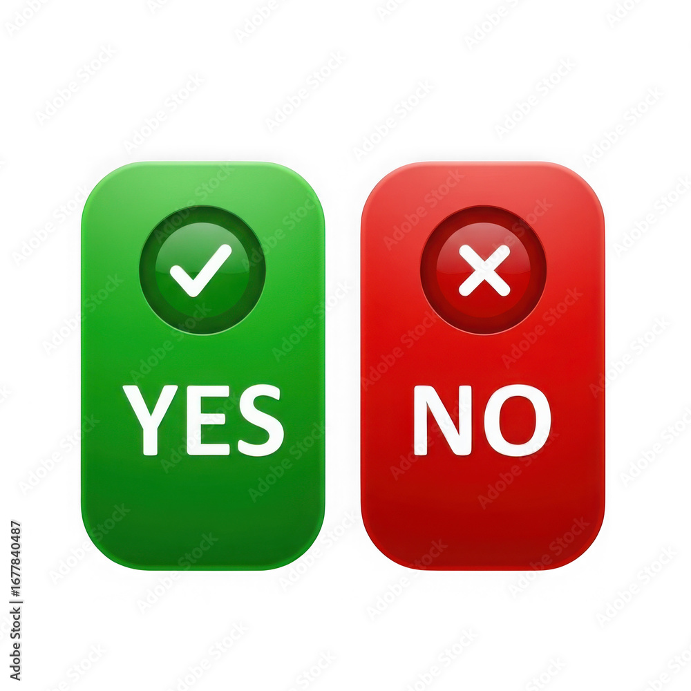 Poster 3d yes and no buttons with checkmark and cross isolated on transparent background