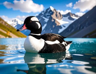 Majestic duck on alpine lake