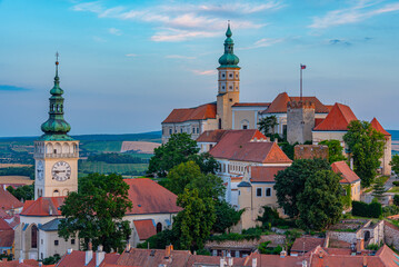 Obraz premium Sunset panorama view of Mikulov, Czech republic