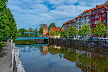 Obraz premium Riverside of Malse passing through Ceske Budejovice, Czech repub