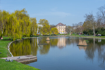 Fototapeta premium Pond in the palace park in Kielce, Poland