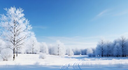 Obraz premium Winter wonderland landscape with snow and trees.