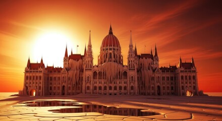 Fototapeta premium Budapest parliament building sunset view hungary architecture travel destination european landmark cityscape scene