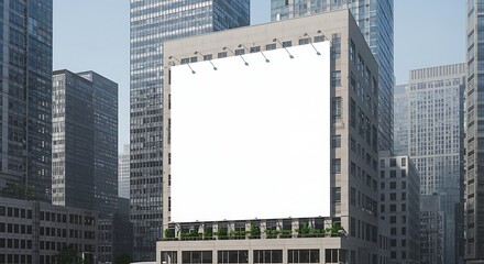 Obraz premium Blank Billboard on City Building for Advertisement and Marketing Purposes in Urban Environment
