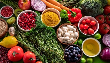 mediterranean cuisine ingredients a close up of colorful fruits vegetables and herbs from the mediterranean region