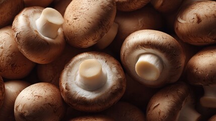 Freshly Harvested Brown Button Mushrooms Stacked Casually in Natural Arrangement