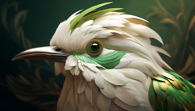 a bird with white and green feathers generative ai