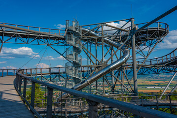 Fototapeta premium Seagull in Clouds lookout tower in Bojnice, Slovakia
