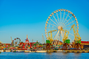 Panorama view of amusement park in Szczecin, Poland